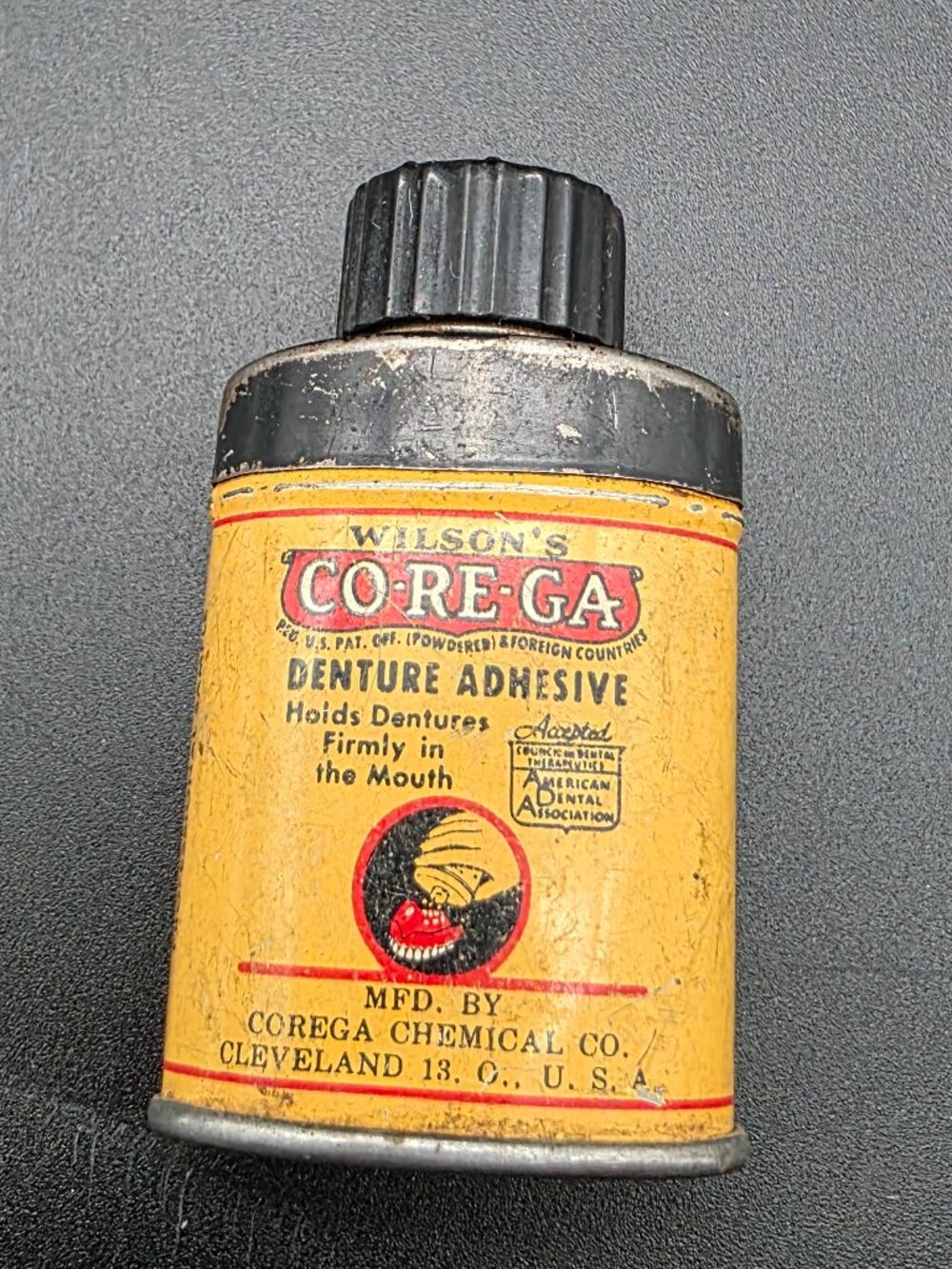 Vintage Wilson's Corega Tin Denture Powder Dentist Sample Size